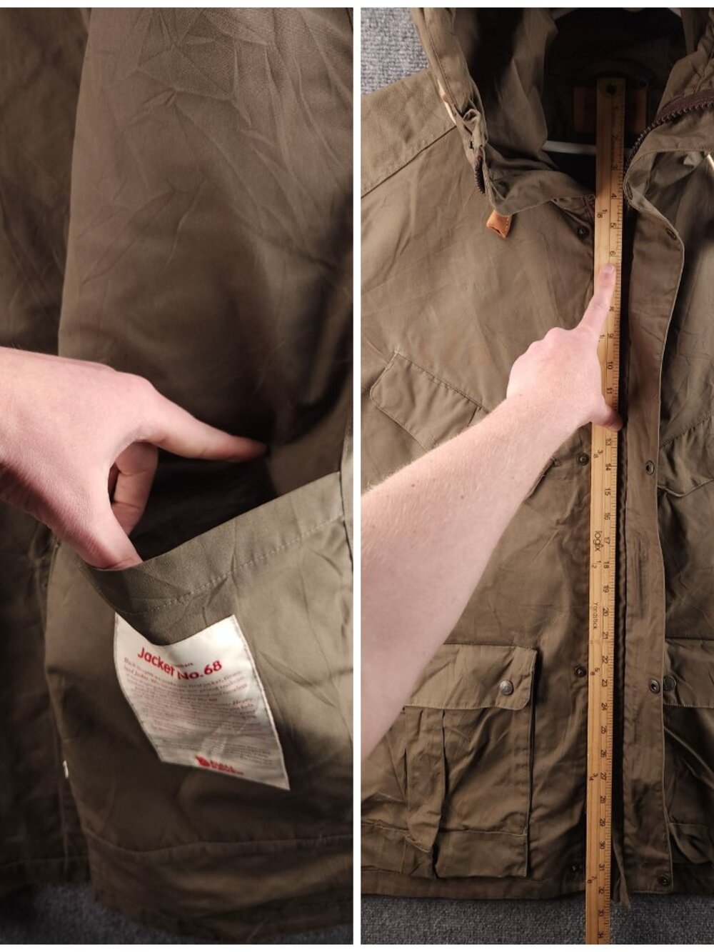 FJALLRAVEN No. 68 Jacket XL Hooded Green Full Zip G-1000 Pockets Outdoors Men - Picture 12 of 16